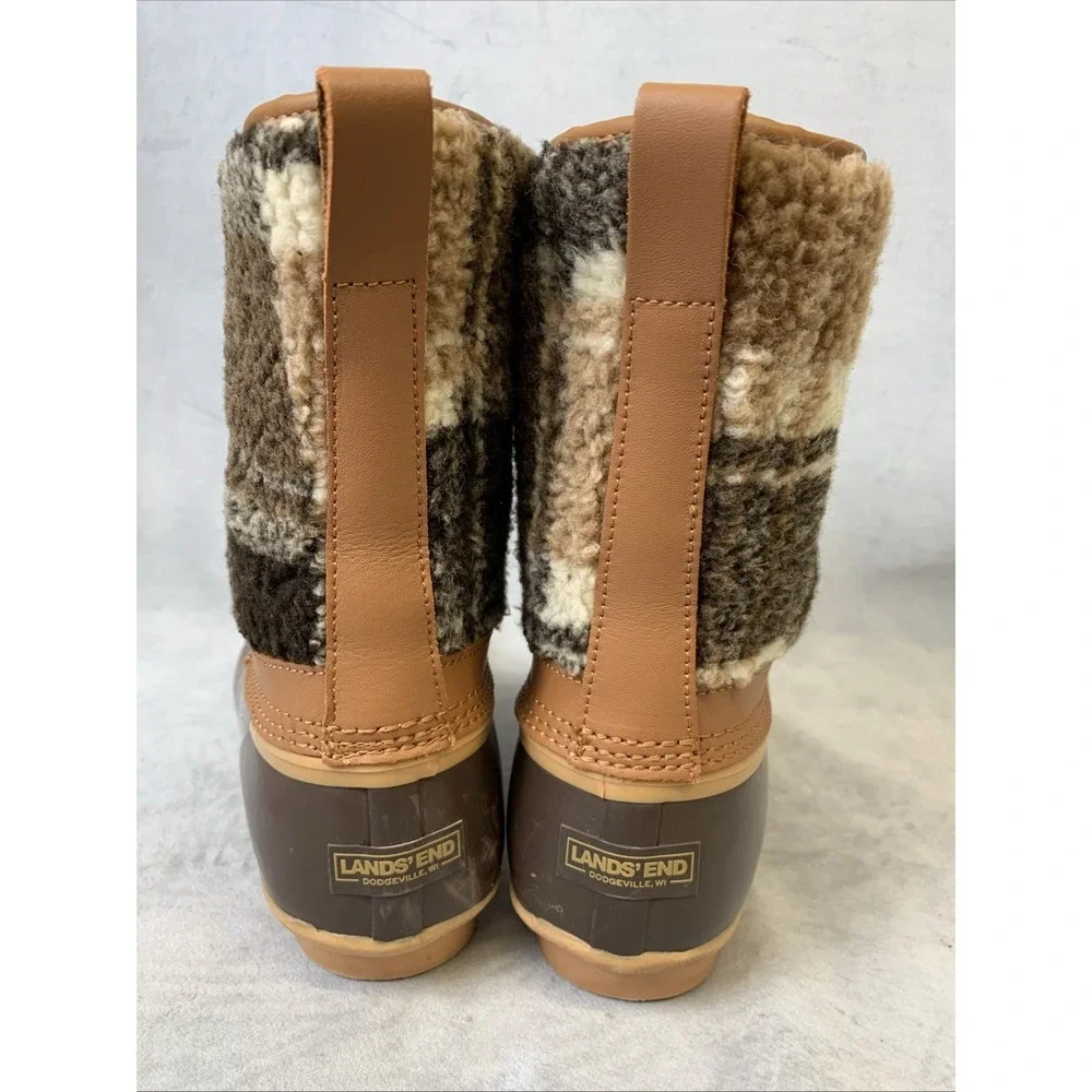 Lands End Duck Boots Women's Size 9.5 Insulated Sherpa Fleece Lined‎ Plaid